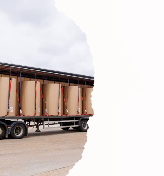 a lorry loaded with paper reels