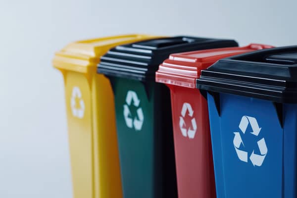 Four recycling bins