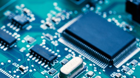 Blaue Elektronikplatte.