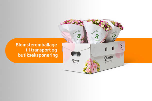 papkasse med blomsterbuketter