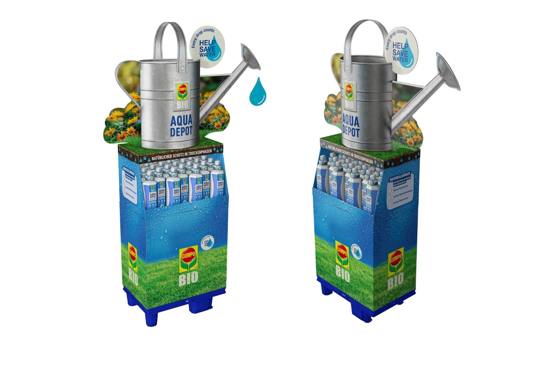 Originelle Gestaltung trifft auf hochwertige Verarbeitung: Das Display zum COMPO Aqua Depot Universaldünger macht nachhaltig auf ressourcenbewusstes Gärtnern aufmerksam. / © DS Smith 