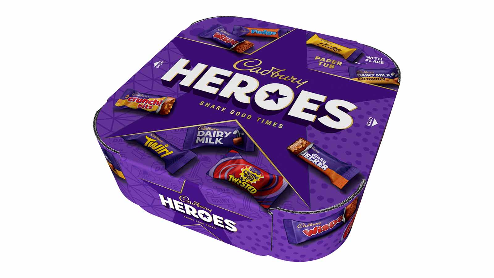 lilla æske med runde hjørner med print med chokolade