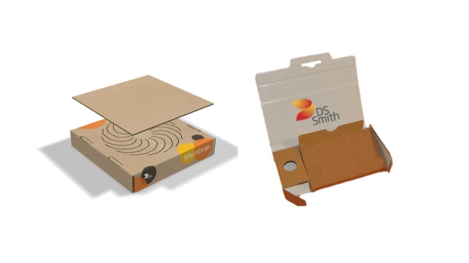 Zwei braune Fixierverpackungen von DS Smith nebeneinander.