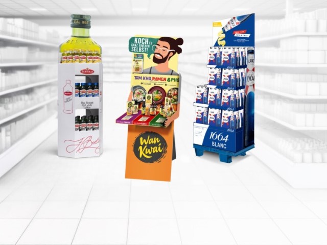 DeOleo Olivenöl Display, Wan Kwai Standee, Carlsberg 1664 blanc Display