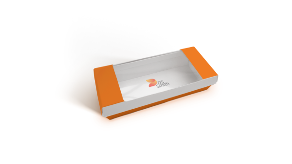 Orangene Verpackung aus Wellpappe für Food-to-Go.