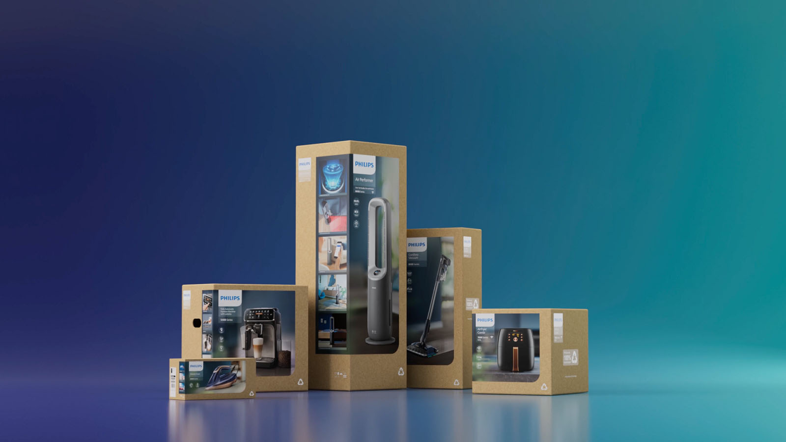 golfkartonnen verpakkingen voor Philips Versuni huishuidelijke apparaten