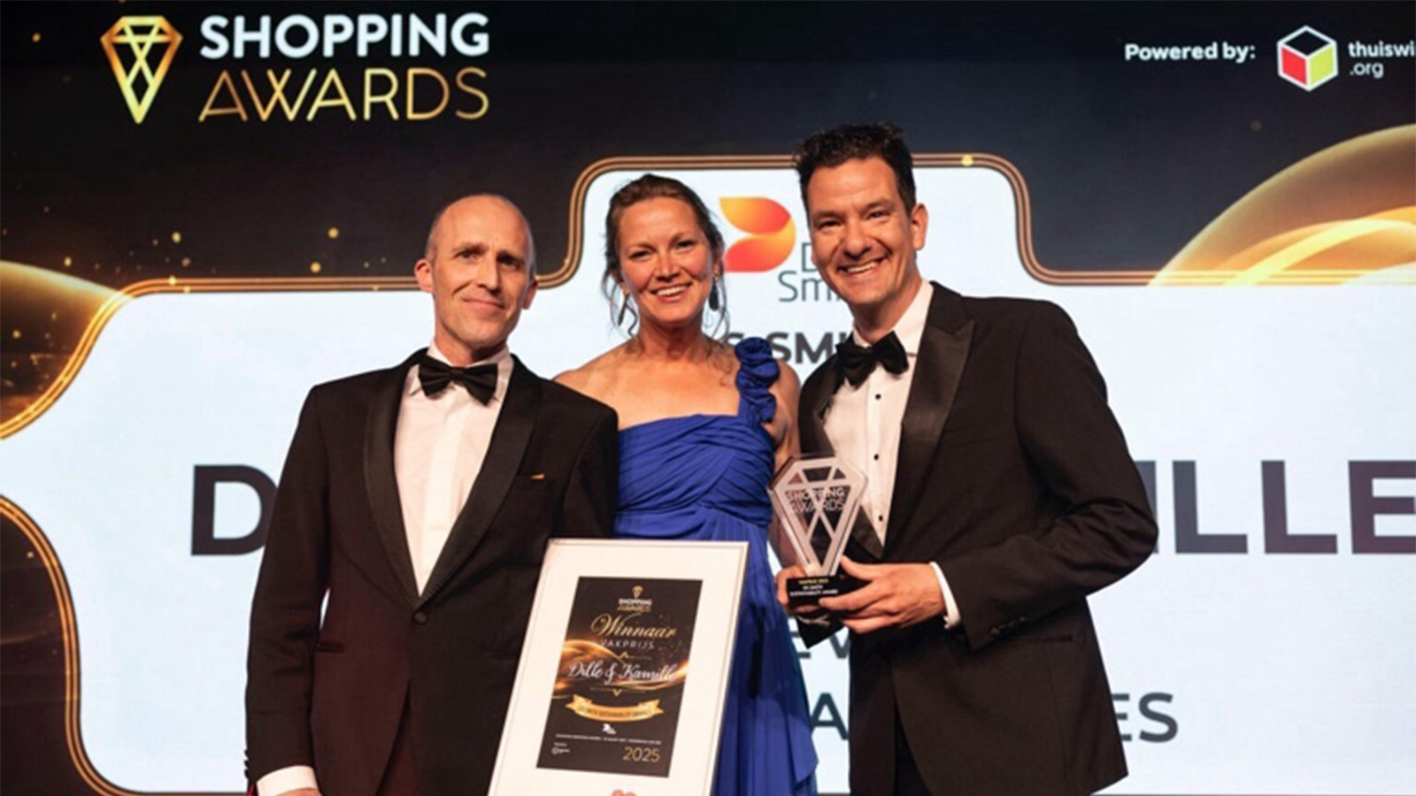 Uitreiking DS Smith Sustainability Award aan Dille & Kamille tijdens de Shopping Awards
