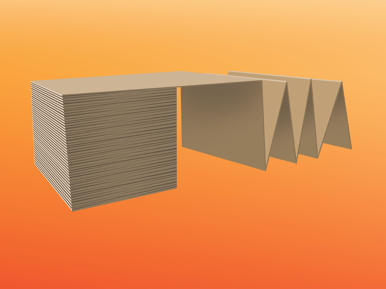 Fanfold karton op een oranje achtergrond