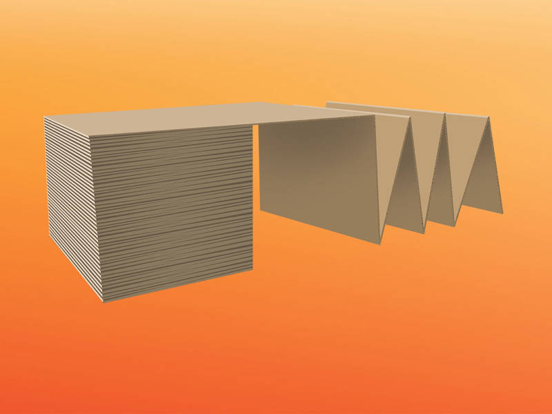 Fanfold karton op een oranje achtergrond