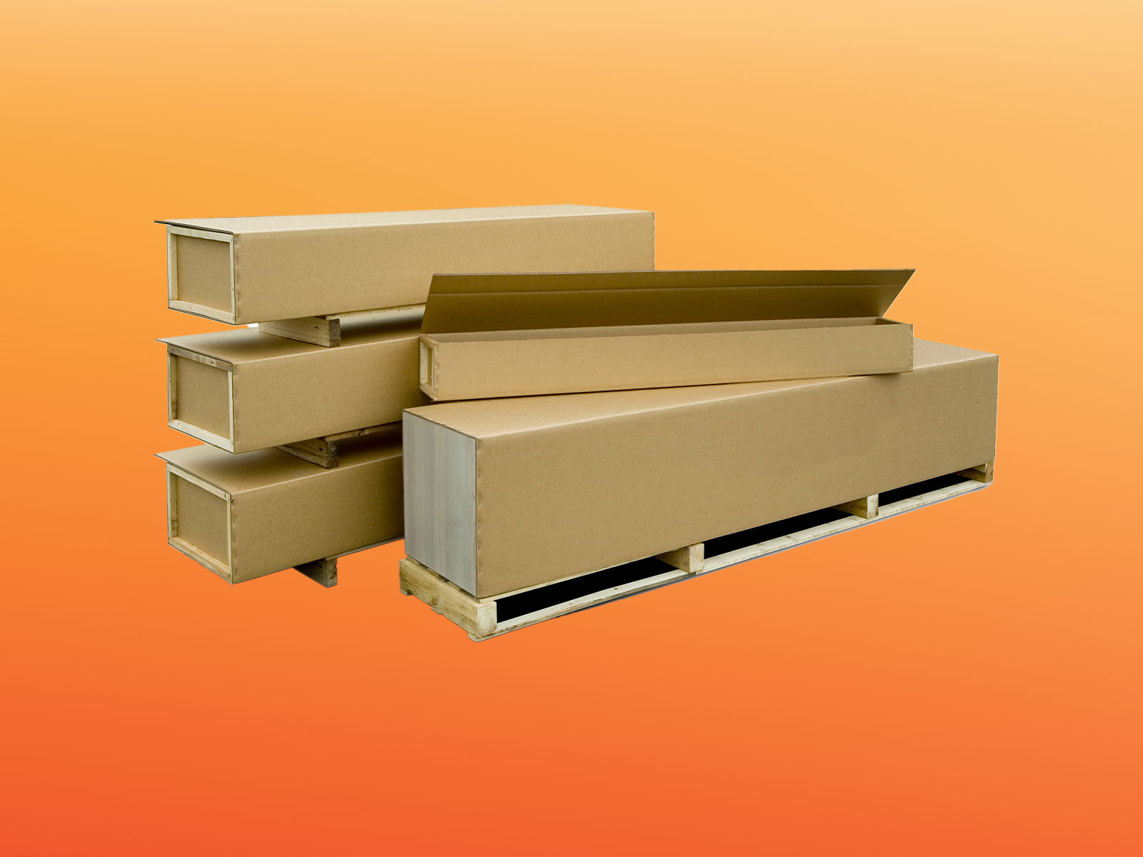 Combinatieverpakkingen van golfkarton en hout – industriële verpakkingsoplossing voor zware producten van DS Smith.