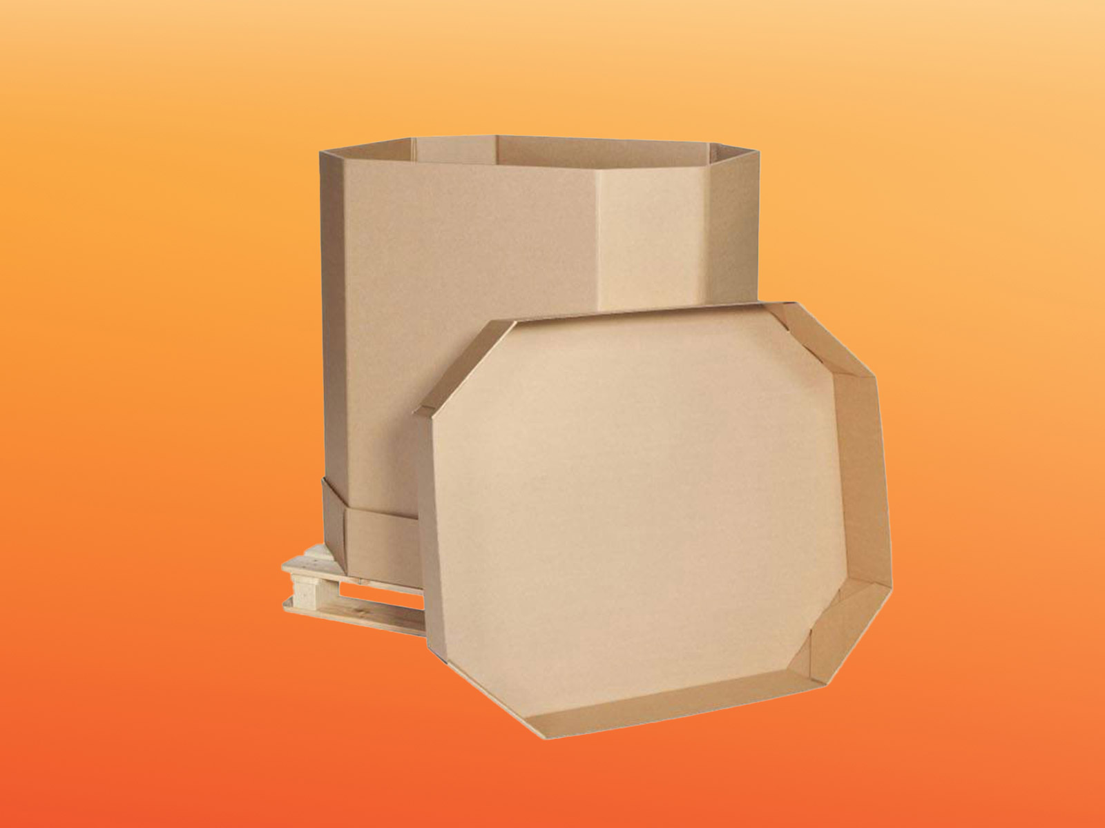 Octabin van golfkarton op pallet – duurzame industriële verpakking voor bulkgoederen van DS Smith.